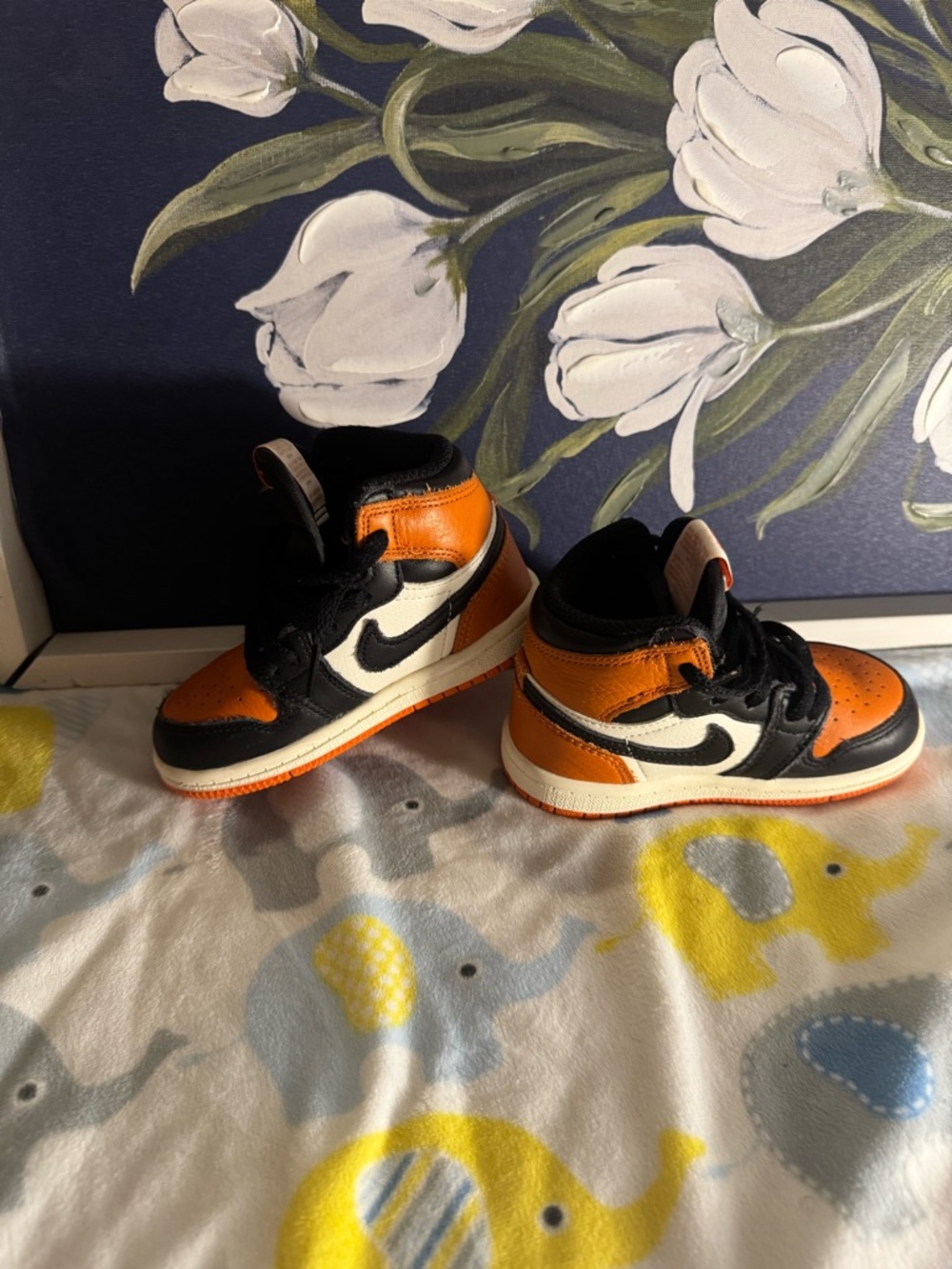 Kids High-Top Sneakers in Orange, Black & White - Picture 3 of 5